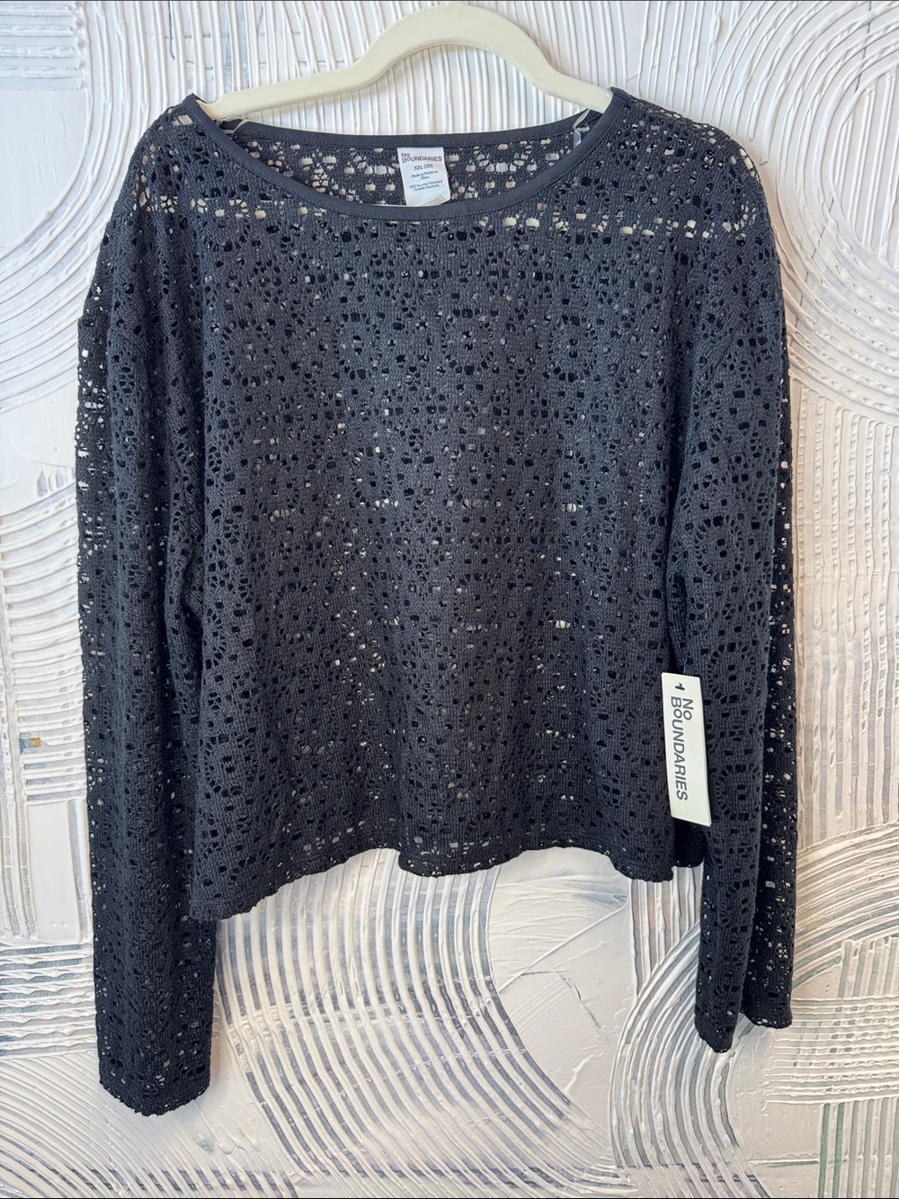 No Boundaries Black Crochet Openwork Long-Sleeve Top N0537
